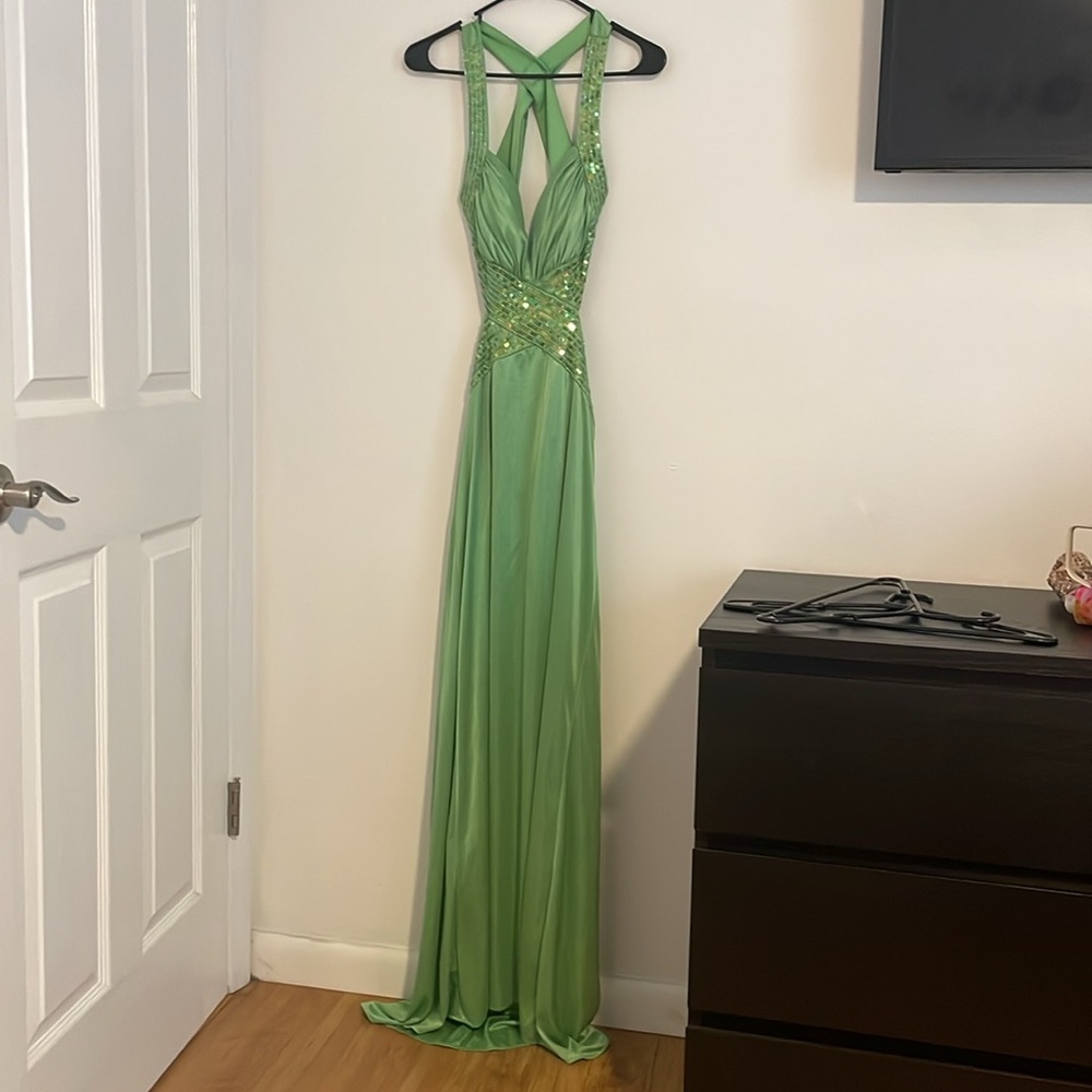 Lime green prom dress with sequins